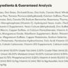 A table with ingredients and guaranteed analysis.