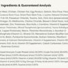 A table with ingredients and guaranteed analysis.