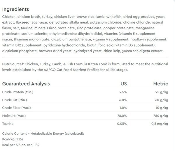 Nutrisource Cat & Kitten Chicken, Turkey, Lamb & Fish Wet Canned Cat Food (individual) - Image 2