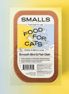 Cat food package with chicken and salmon.