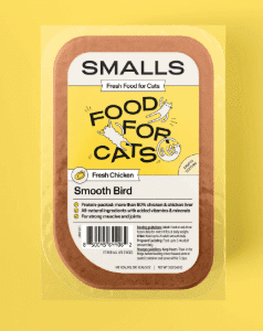 Cat food packaging labeled "Smooth Bird.