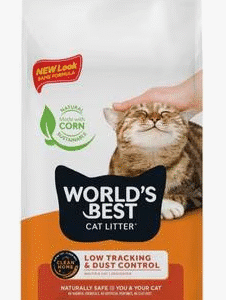 Cat litter package with contented cat image.
