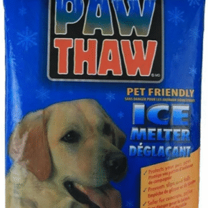 Pet-friendly ice melter packaging with dog image.
