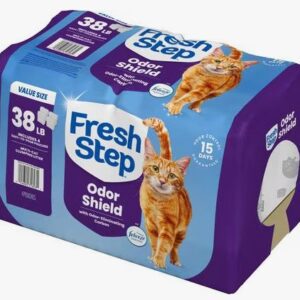 Cat litter package with orange cat image.