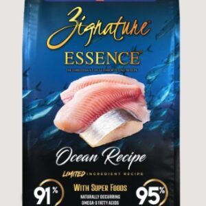 Pet food bag with fish design.