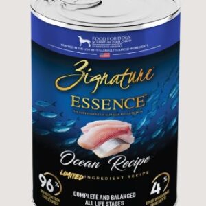 Dog food can with ocean recipe design.