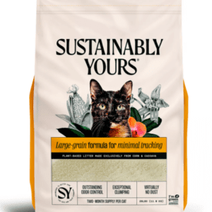 Cat litter packaging with black cat illustration.