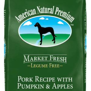 Green bag of premium dog food.