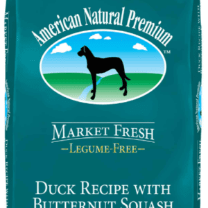 Duck and butternut squash dog food package.