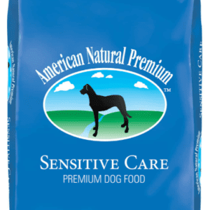 Blue bag of premium dog food.