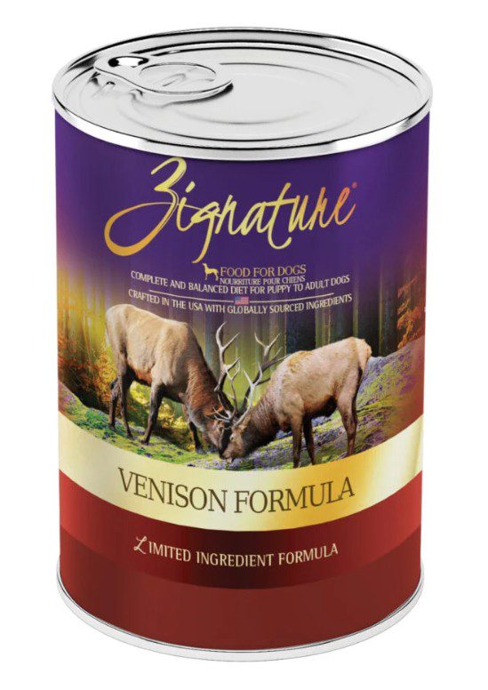 Can of venison formula dog food