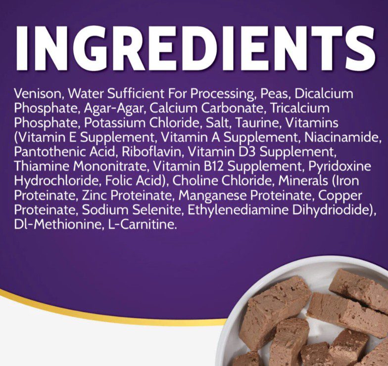 Ingredients label with bowl of meat