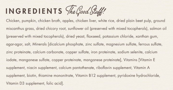 Ingredients list titled The Good Stuff