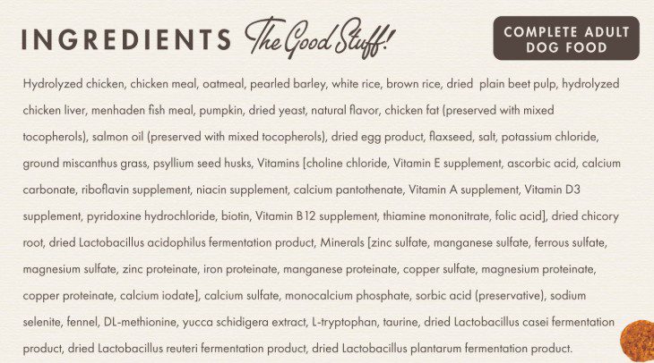 Complete adult dog food ingredients list