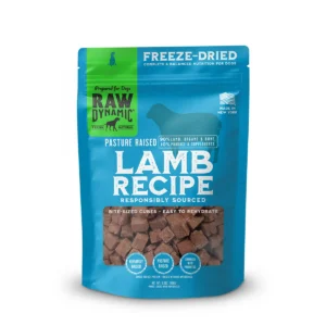 Blue pouch of freeze dried lamb dog food