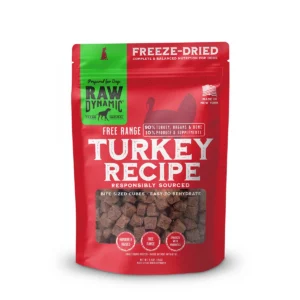 Red bag of freeze-dried turkey dog food