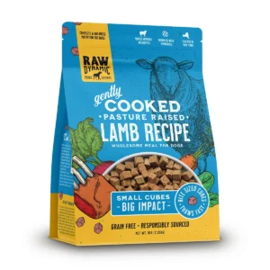 Blue bag of lamb dog food cubes