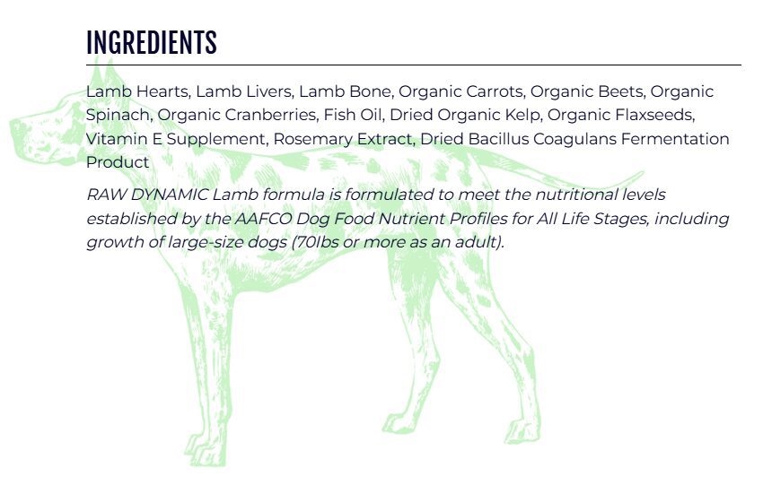 Lamb dog food ingredients list