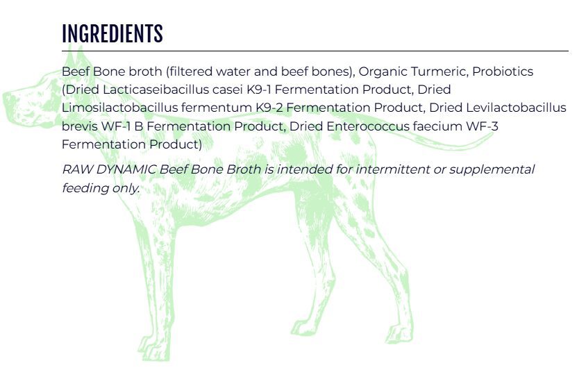 Beef bone broth ingredients with dog silhouette