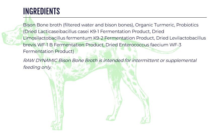 Bison bone broth ingredients label