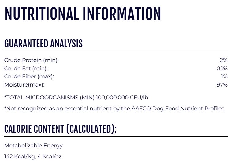 Nutritional information label showing nutrient percentages