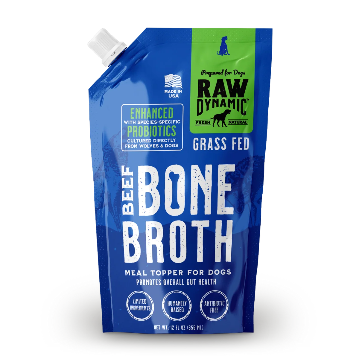 Blue pouch beef bone broth for dogs