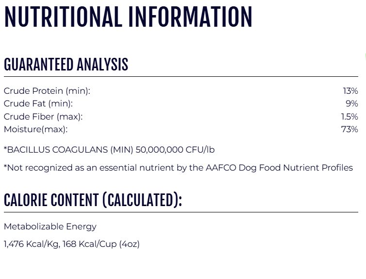 Canned dog food nutrition facts label