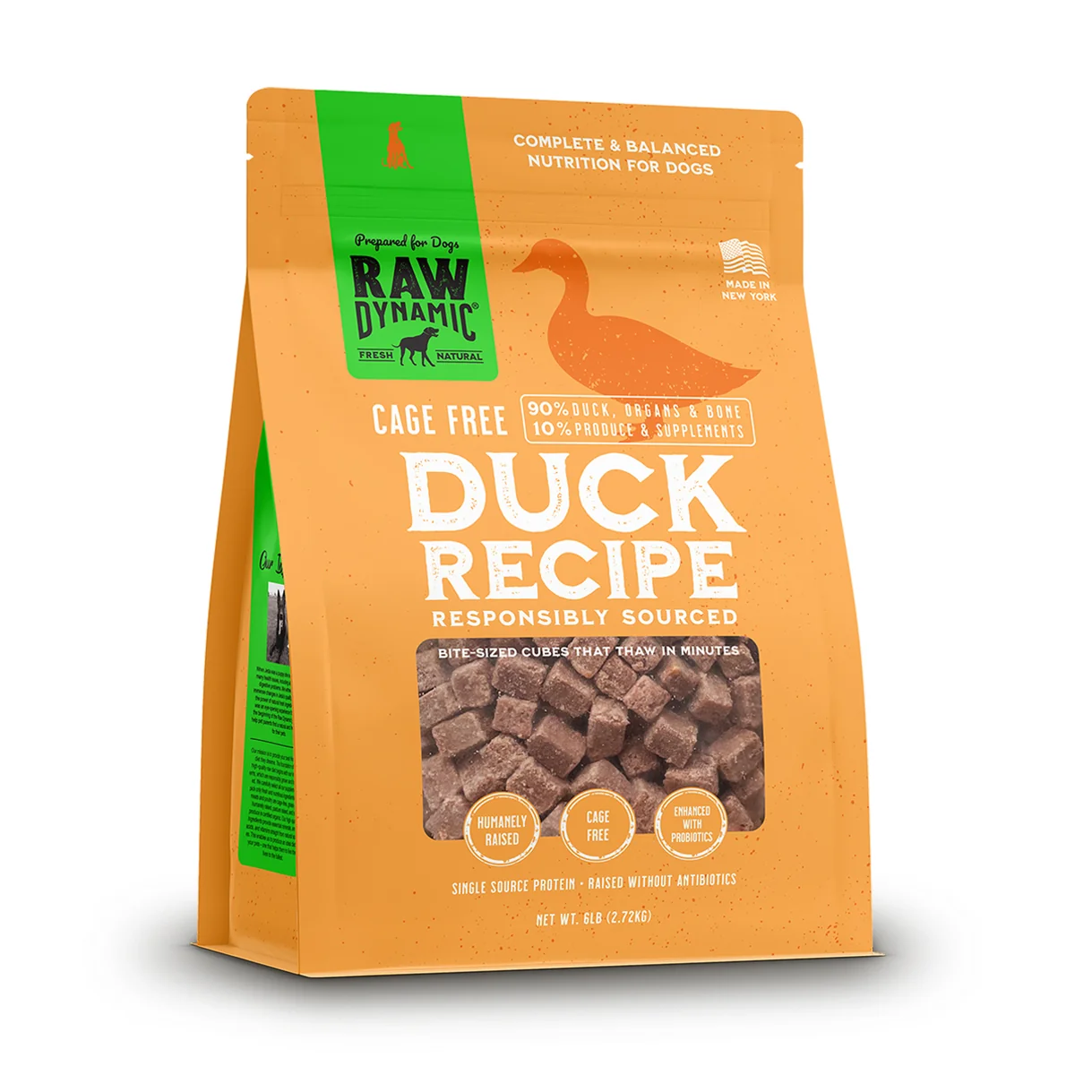 Bag of Raw Dynamic cage-free duck dog food