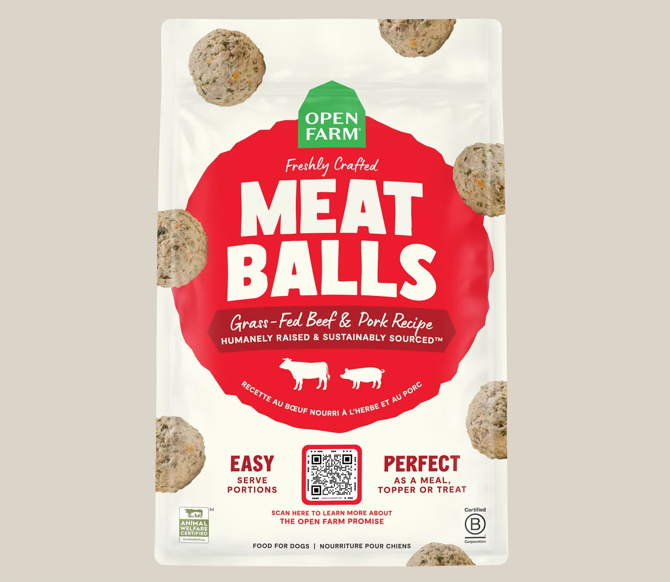 Open Farm Grass-Fed Beef & Pork Freshly Crafted Frozen Meatballs for Dogs